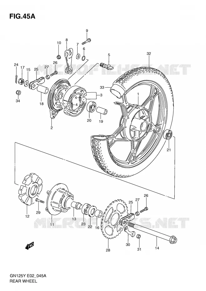 ACHTERWIEL (GN125EV/EW/EX/EY/EK1) Suzuki MOTO 125 GN 1999  GN125EX(E2)