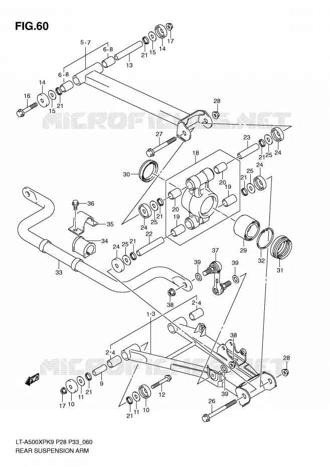 ACHTERWIELOPHANGING ARM Suzuki QUAD 500 VINSON 2009  LT-A500XPK9(P28/P33)