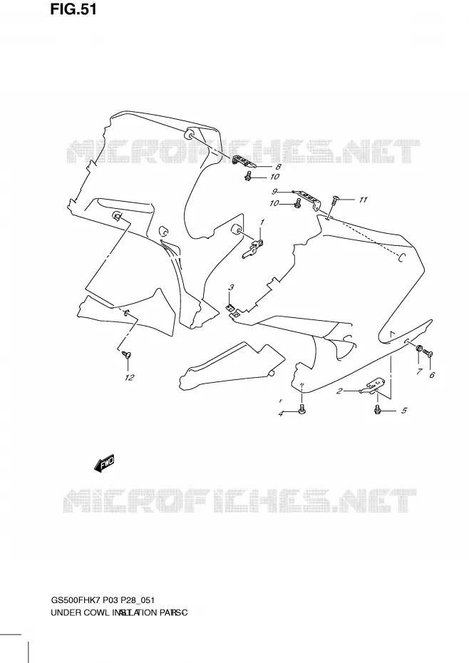 FAIRING INSTALLATIEDELEN (WITH COWLING) Suzuki MOTO 500 GS-E 2010  GS500HL0(P3)