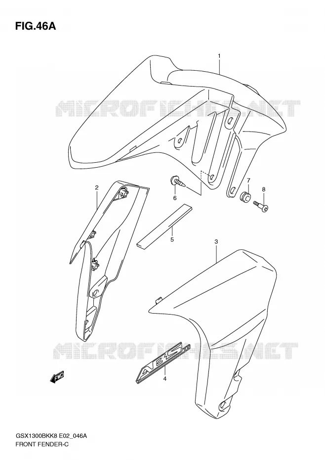 FRONT FENDER (WITHOUT ABS,MODEL K8/K9) Suzuki MOTO 1300 B-KING 2010  GSX1300BKUFL0(E2)
