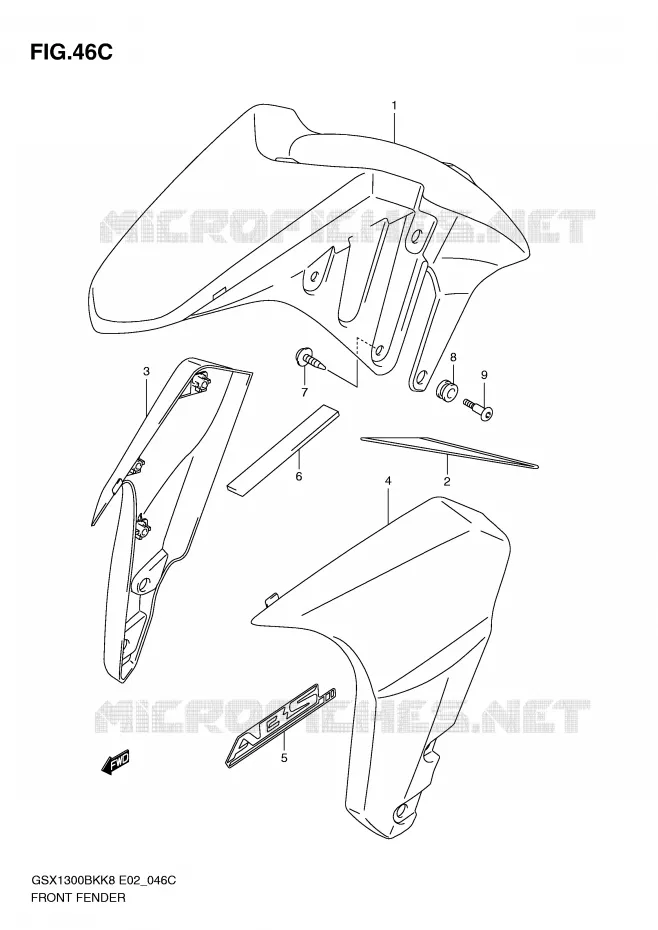 FRONT FENDER (WITHOUT ABS,MODEL L0) Suzuki MOTO 1300 B-KING 2008  GSX1300BKAK8(E2)