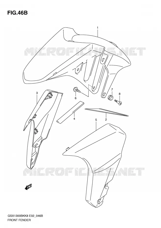 FRONT FENDER (WITHOUT ABS,MODEL L0) Suzuki MOTO 1300 B-KING 2011  GSX1300BKU2K8(E2)
