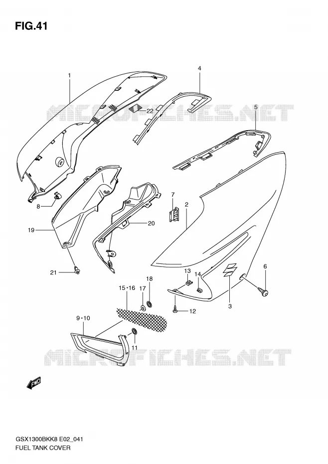 FUEL TANK COVER (MODEL K8/K9) Suzuki MOTO 1300 B-KING 2012  GSX1300BKU2K8(E2)