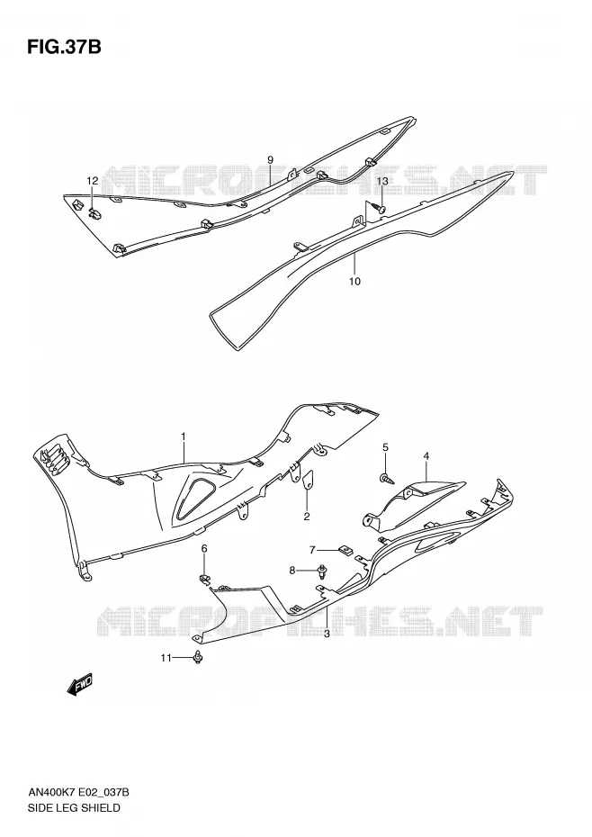 ONDERAANKLEDING (MODEL L0) Suzuki SCOOTER 400 BURGMAN 2009  AN400K9(E2)
