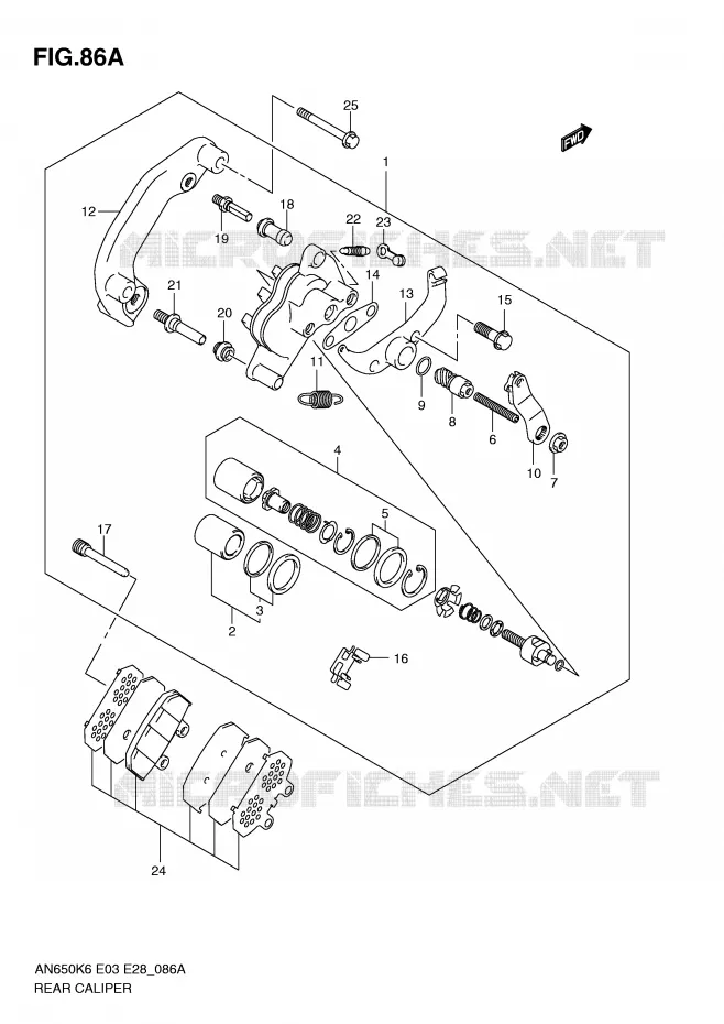 REAR CALIPER (MODEL K9/L0) Suzuki SCOOTER 650 BURGMAN 2006  AN650K6(E3/E28)
