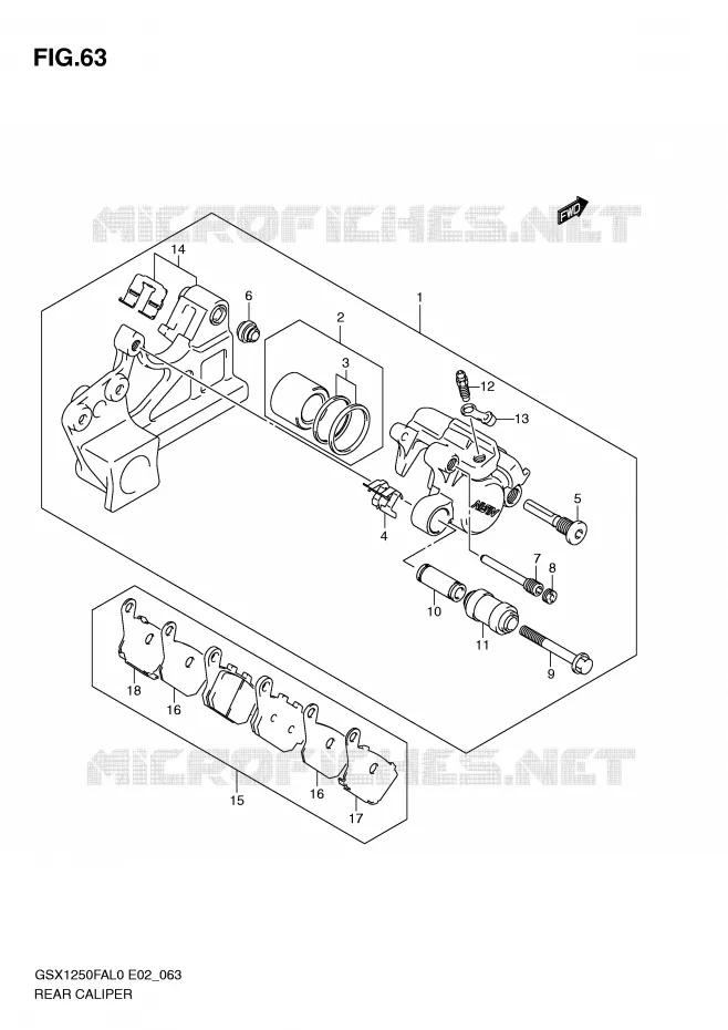 REAR CALIPER Suzuki MOTO 1250 GSX-F 2010  GSX1250FAL0(E2)