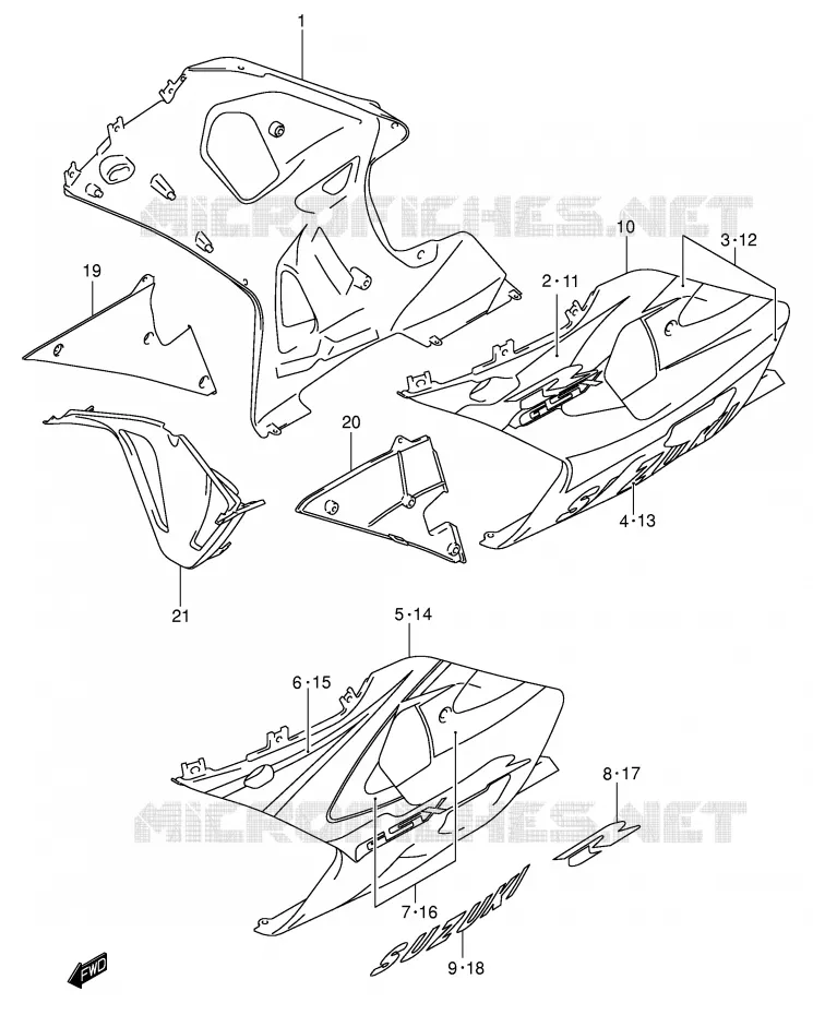 SIDE KUIP (MODELE Y) Suzuki MOTO 750 GSX-R 2001  GSX-R750U1K1(E2)