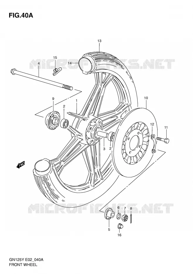 VOORWIEL (GN125EV/EW/EX/EY/EK1) Suzuki MOTO 125 GN 1999  GN125X(E4)