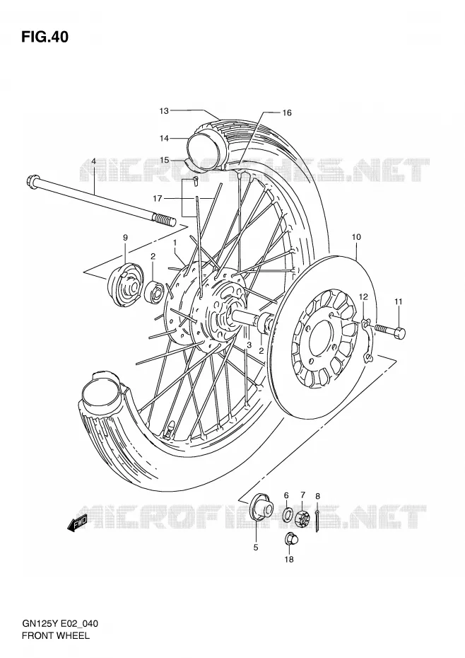 VOORWIEL (GN125V/W/X/Y/K1) Suzuki MOTO 125 GN 1999  GN125X(E4)