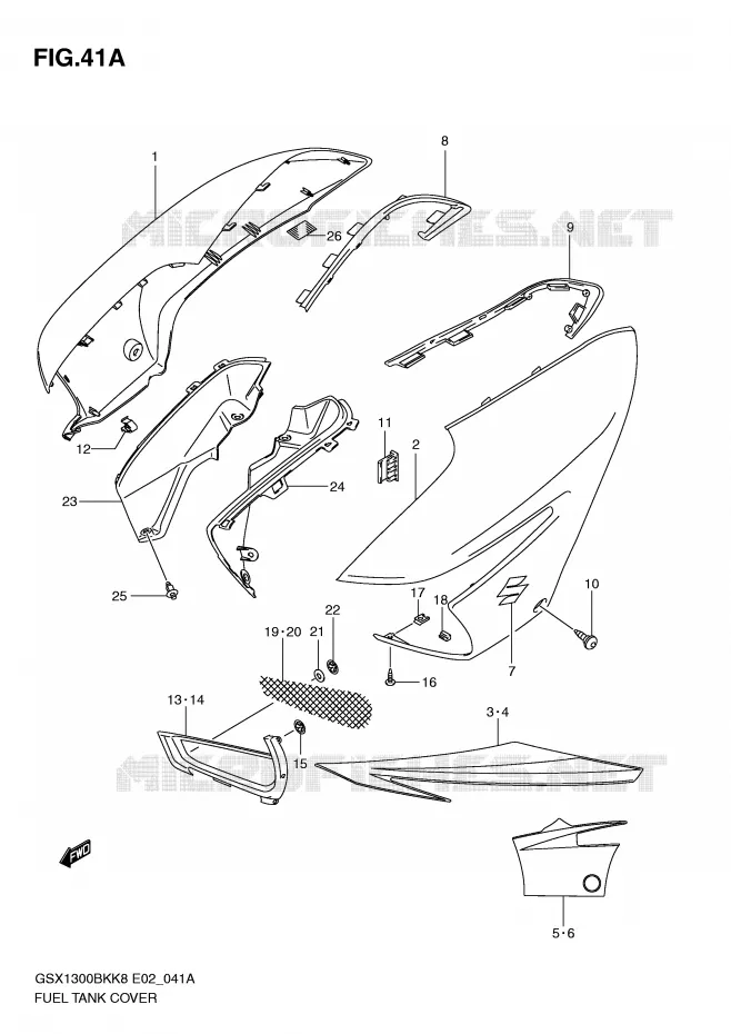 FUEL TANK COVER (MODEL L0) Suzuki MOTO 1300 B-KING 2009  GSX1300BKAUFK9(E2)