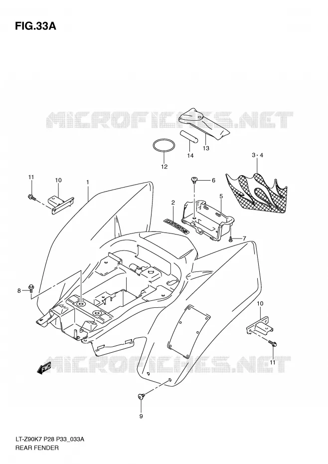 ACHTERSPATBORD (MODEL L0) Suzuki QUAD 90 QUADSPORT 2010  LT-Z90ZL0(P28/P33)