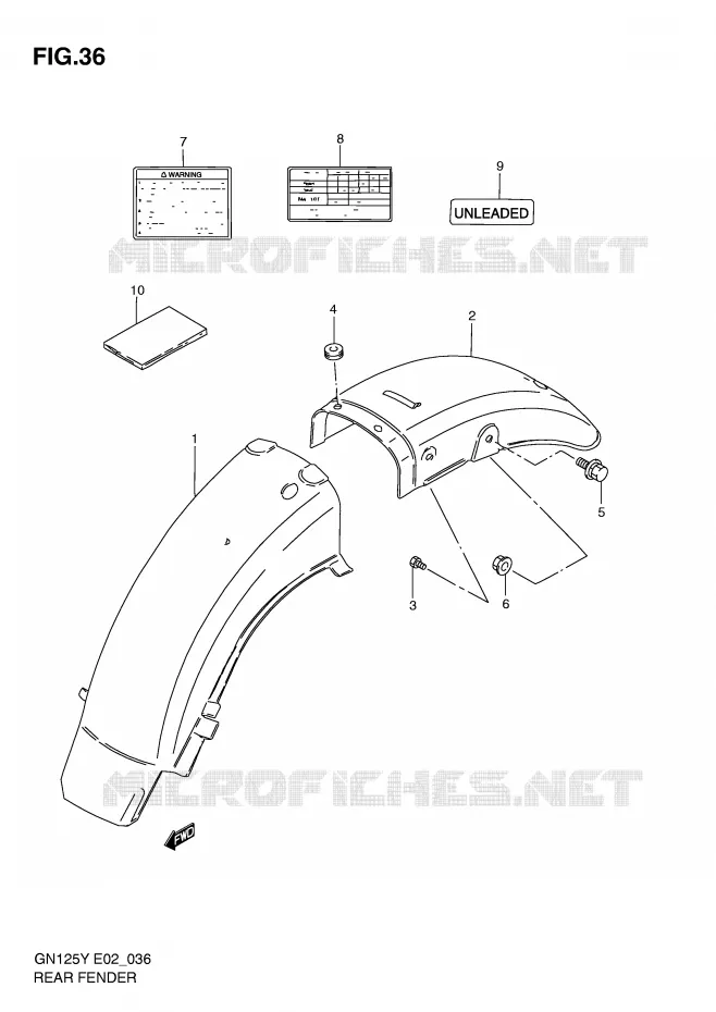 ACHTERSPATBORD (MODELE V/W/X) Suzuki MOTO 125 GN 1998  GN125EW(E2)