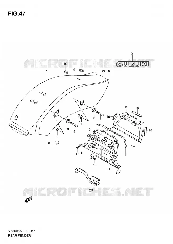 ACHTERSPATBORD (VZ800) Suzuki MOTO 800 MARAUDER 2009  VZ800ZK9(E2)