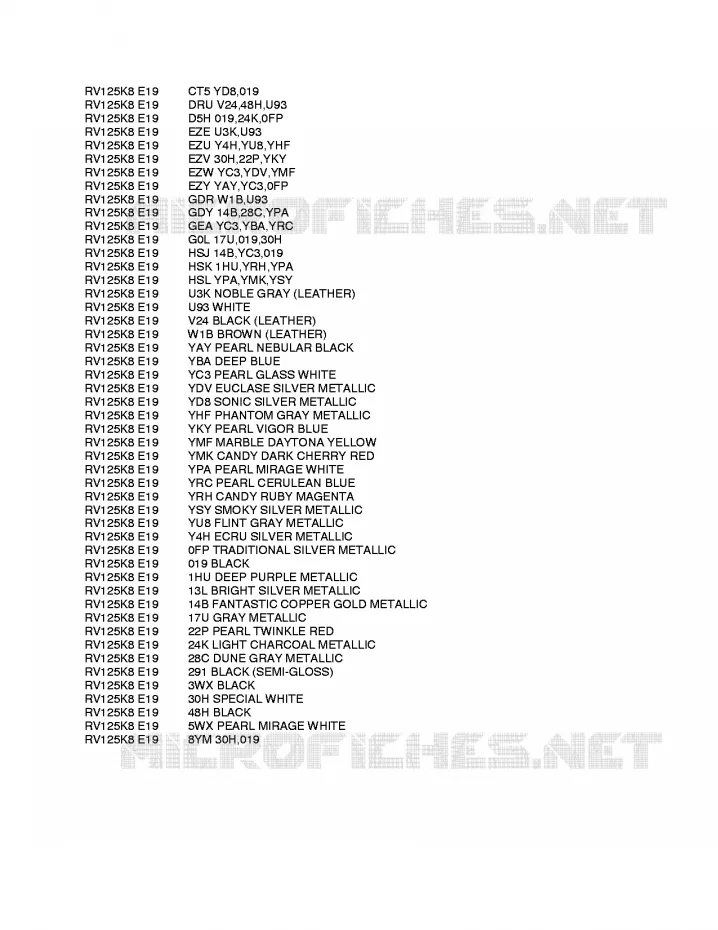 * CHARTE COULEUR * Suzuki MOTO 125 VAN-VAN 2011  RV125L0(E19)