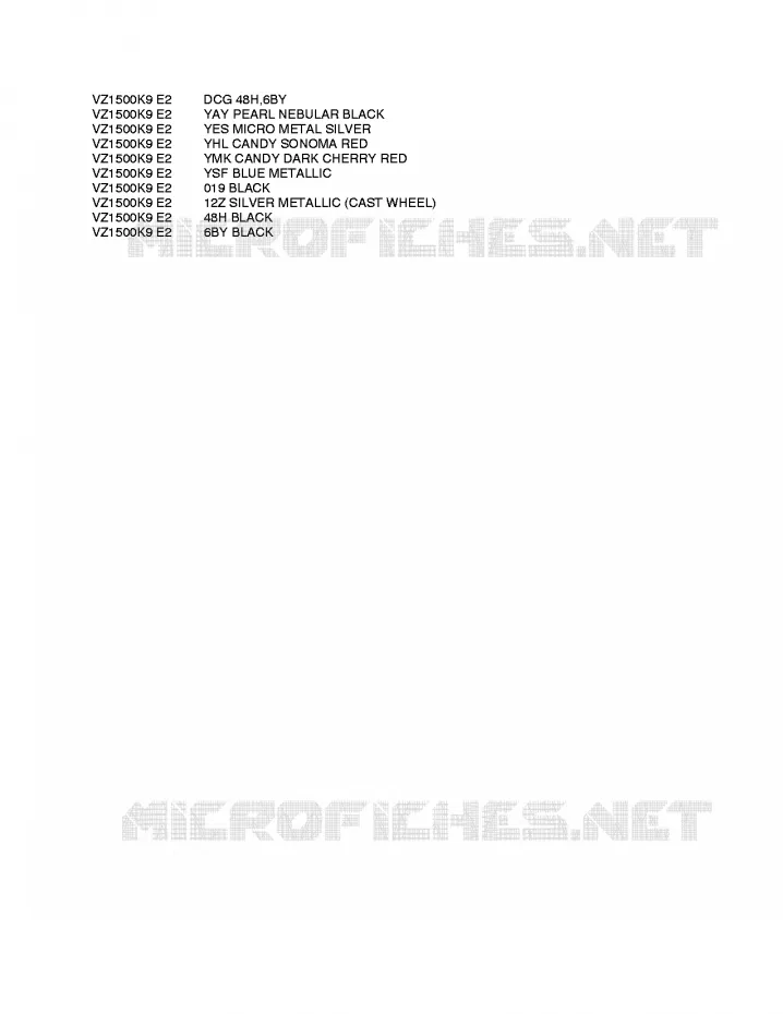 * CHARTE COULEUR * Suzuki MOTO 1500 BOULEVARD-M91 2010  VZ1500L0(E2)