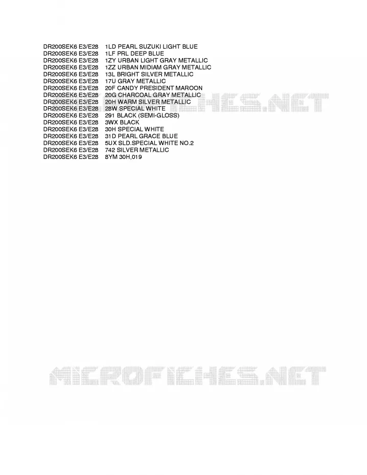 * CHARTE COULEUR * Suzuki MOTO 200 DR 2010  DR200SEL0(E3/E28)