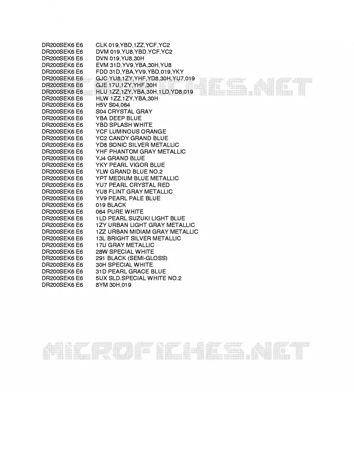 * CHARTE COULEUR * Suzuki MOTO 200 DR 2010  DR200SEL0(E6)