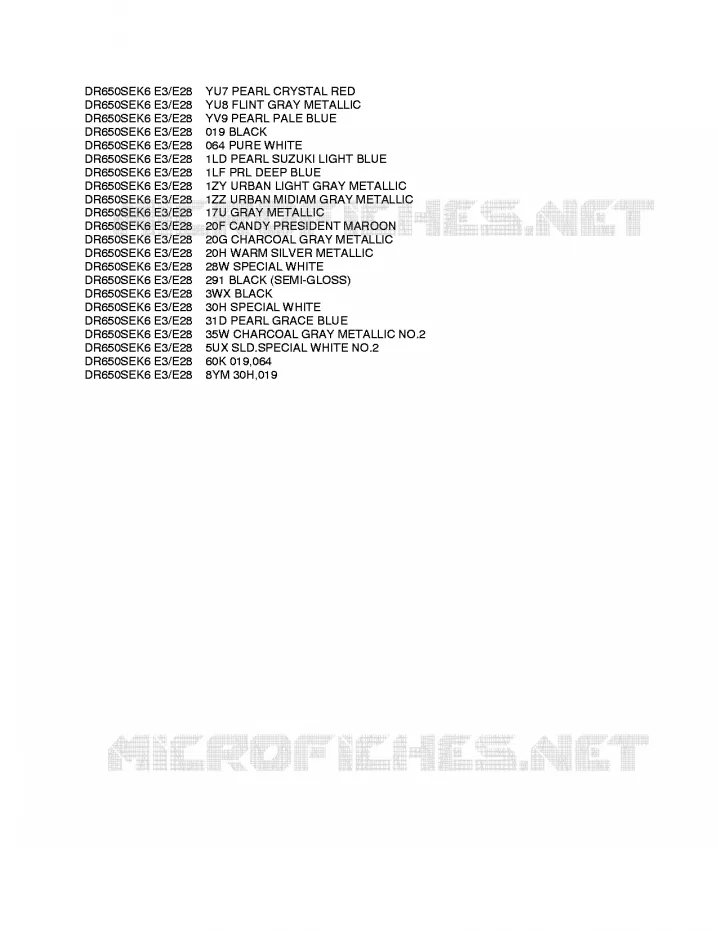 * CHARTE COULEUR * Suzuki MOTO 650 DR 2006  DR650SEK6(E3/E28)