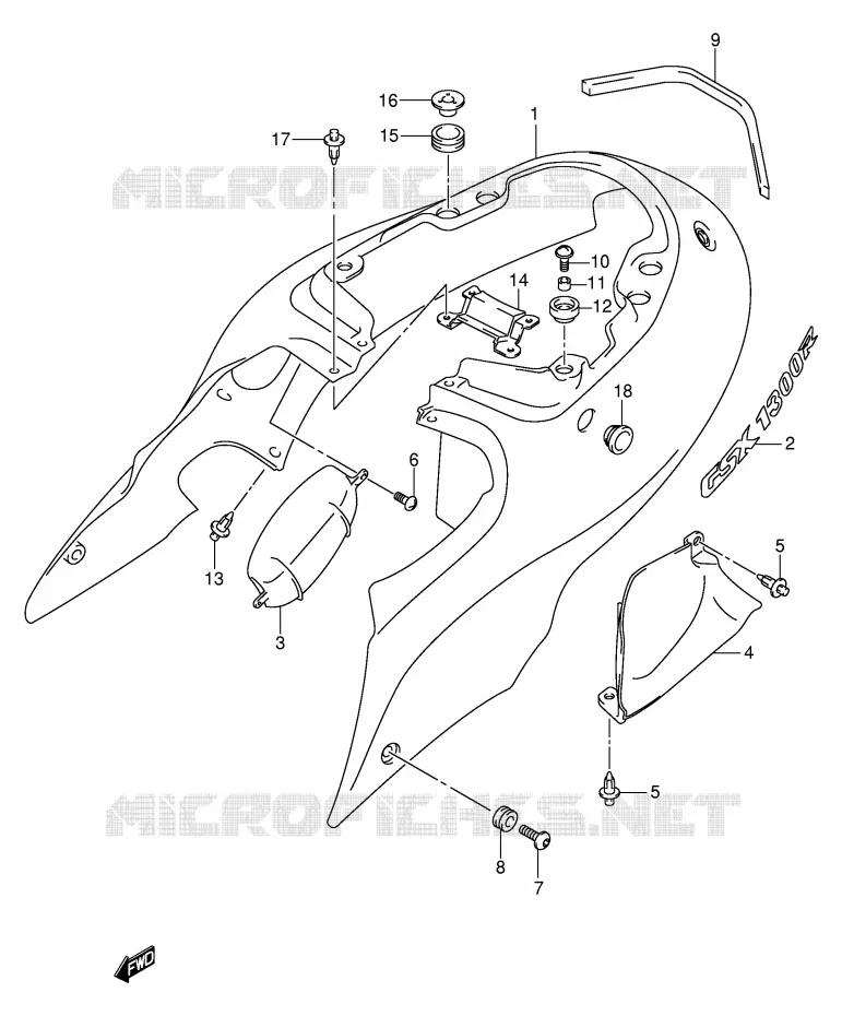 ACHTER KUIP  (MODELE X) Suzuki MOTO 1300 HAYABUSA 2003  GSX1300RK3(E2)