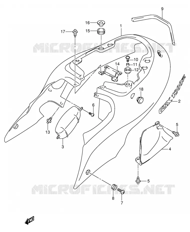 ACHTER KUIP  (MODELE Y) Suzuki MOTO 1300 HAYABUSA 2000  GSX1300RY(E2)