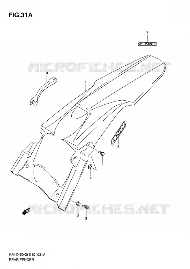 ACHTERSPATBORD (RM-Z450L1) Suzuki MOTO 450 RM-Z 2010  RM-Z450L0(E19)