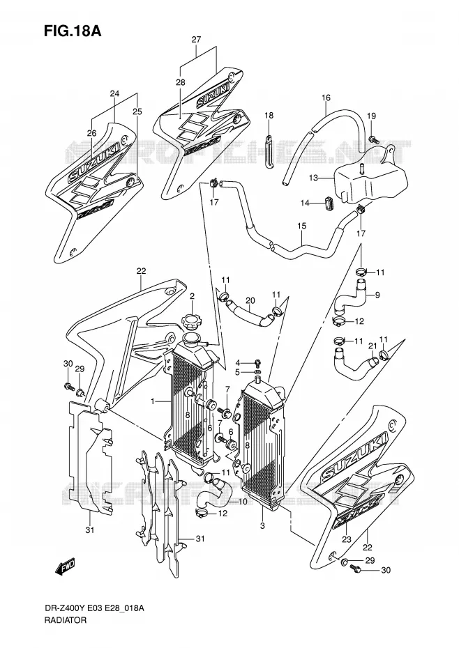 RADIATOR (MODELE K2/K3/K4) Suzuki MOTO 400 DR-Z 2001  DR-Z400EK1(E3/E28)