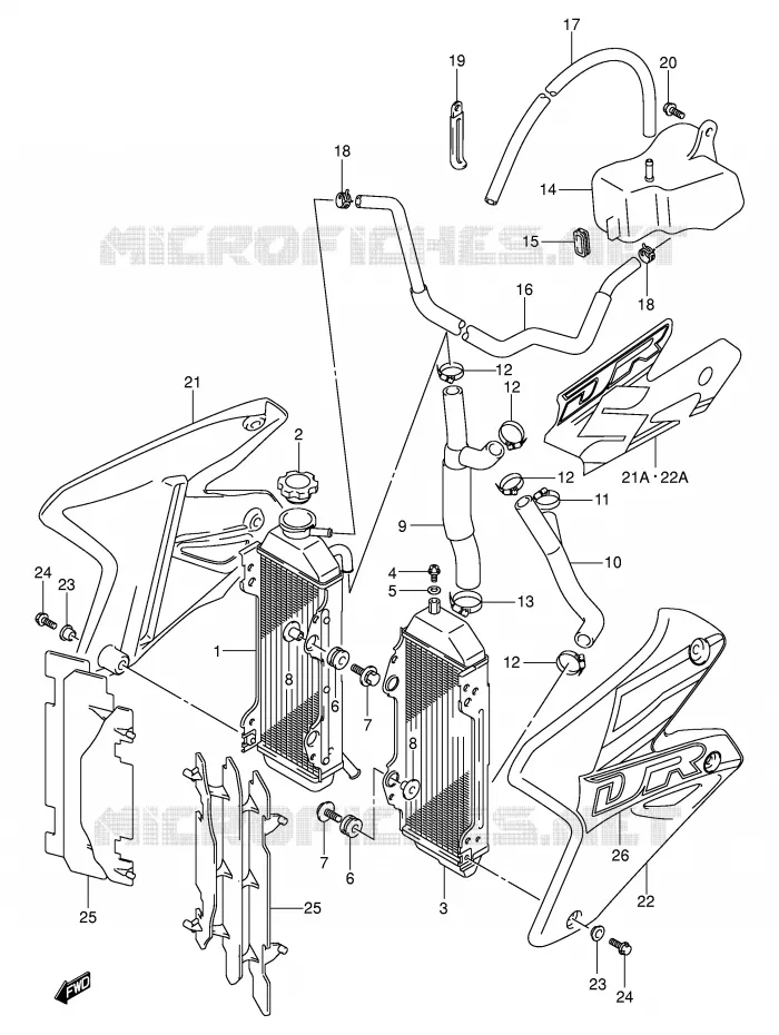 RADIATOR (MODELE Y/K1) Suzuki MOTO 400 DR-Z 2003  DR-Z400EK3(E3/E28)