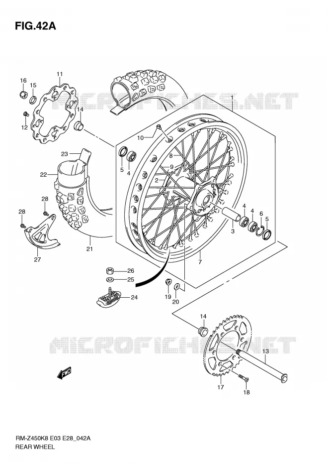 ACHTERWIEL (RM-Z450L1) Suzuki MOTO 450 RM-Z 2009  RM-Z450K9(E3/E28)