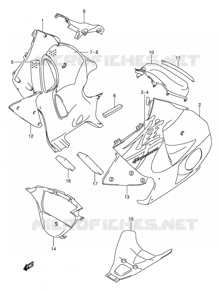 ONDER COWLING (MODELE K1) Suzuki MOTO 1300 HAYABUSA 2002  GSX1300RU2K2(E2)