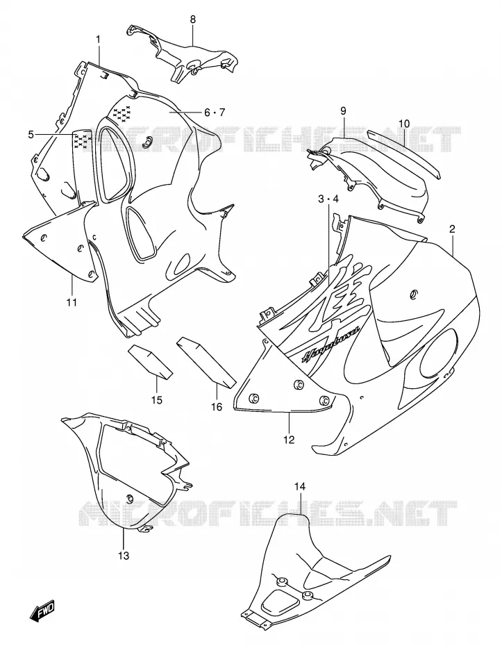 ONDER COWLING (MODELE X) Suzuki MOTO 1300 HAYABUSA 2002  GSX1300RU2K2(E2)