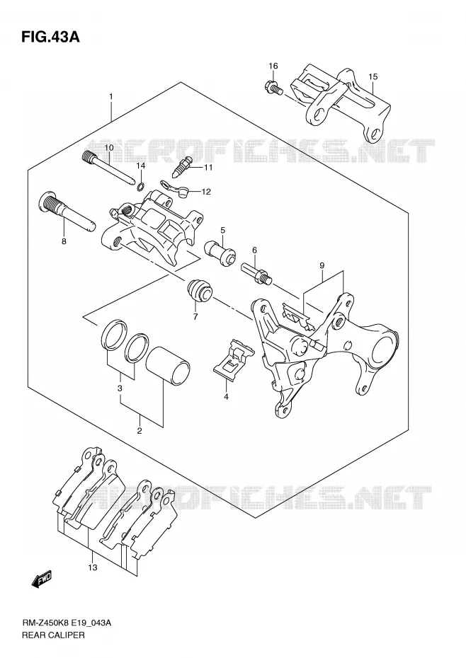 REAR CALIPER (RM-Z450L1) Suzuki MOTO 450 RM-Z 2010  RM-Z450L0(E19)
