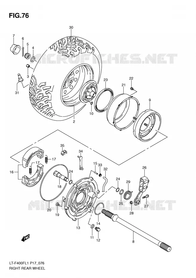 RECHTSE ACHTERWIEL (LT-F400FL1 P24) Suzuki QUAD 400 KINGQUAD 2011  LT-F400FL1(P17)