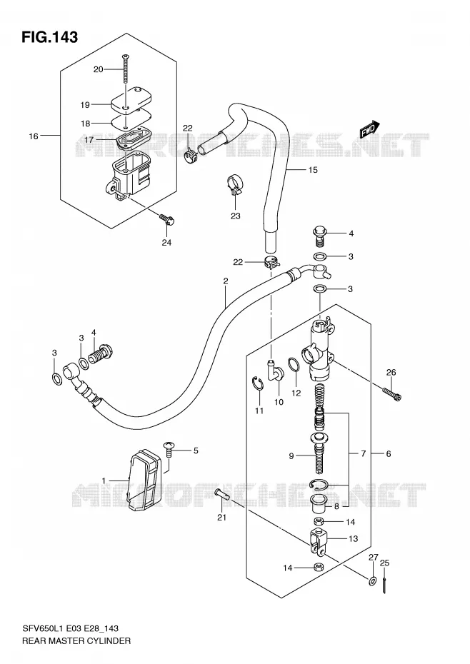 ACHTER hoofdremcilinder (SFV650L1 E28) Suzuki MOTO 650 GLADIUS 2011  SFV650L1(E3/E28)