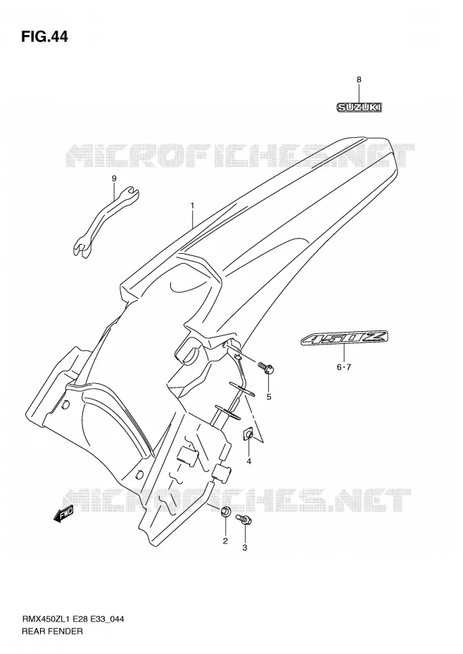 ACHTERSPATBORD (RMX450ZL1 E33) Suzuki MOTO 450 RMX-Z 2011  RMX450ZL1(E28/E33)