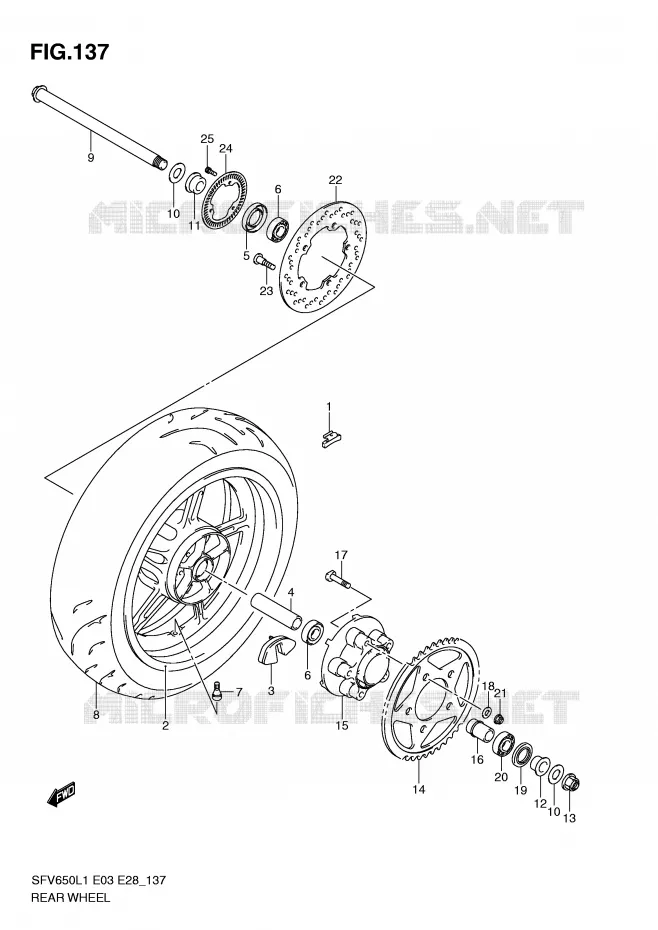 ACHTERWIEL (SFV650AL1 E33) Suzuki MOTO 650 GLADIUS 2011  SFV650AL1(E3/E28)