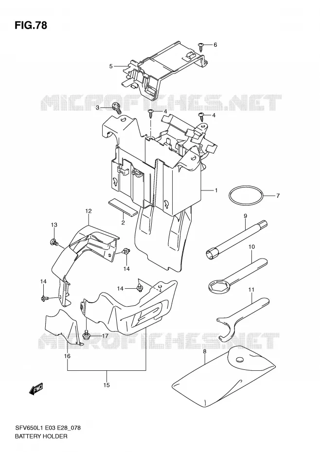 BATTERIJHOUDER (SFV650AL1 E28) Suzuki MOTO 650 GLADIUS 2011  SFV650AL1(E3/E28)