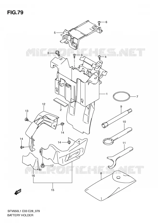 BATTERIJHOUDER (SFV650AL1 E33) Suzuki MOTO 650 GLADIUS 2011  SFV650AL1(E3/E28)