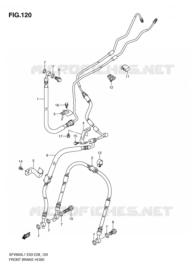 FRONT REMSLANG (SFV650AL1 E28) Suzuki MOTO 650 GLADIUS 2011  SFV650L1(E3/E28)