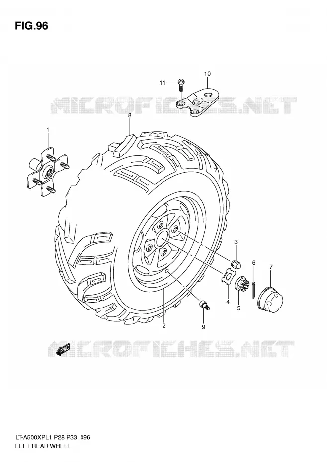 LINKERHAND ACHTERWIEL Suzuki QUAD 500 KINGQUAD 2011  LT-A500XPL1(P28/P33)