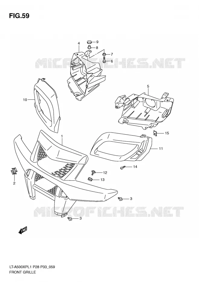 VOORBUMPER - KOPLAMPHUIS (LT-A500XPL1 P33) Suzuki QUAD 500 KINGQUAD 2011  LT-A500XPZL1(P28/P33)