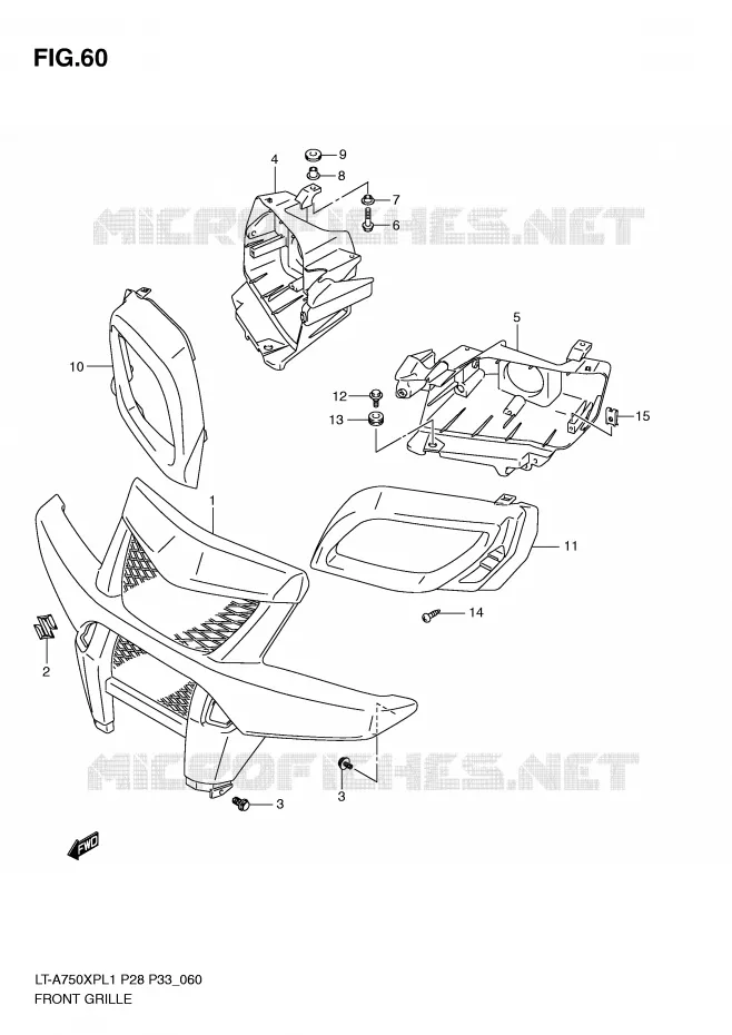 VOORBUMPER - KOPLAMPHUIS (LT-A750XPL1 P33) Suzuki QUAD 750 KINGQUAD 2011  LT-A750XPZL1(P28/P33)