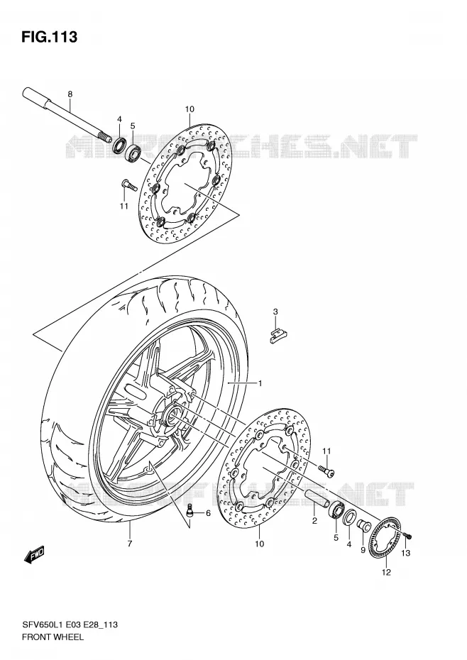 VOORWIEL (SFV650AL1 E33) Suzuki MOTO 650 GLADIUS 2011  SFV650AL1(E3/E28)