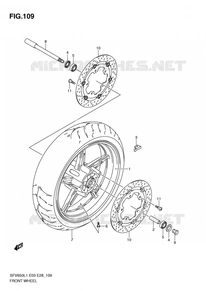 VOORWIEL (SFV650L1 E28) Suzuki MOTO 650 GLADIUS 2011  SFV650L1(E3/E28)