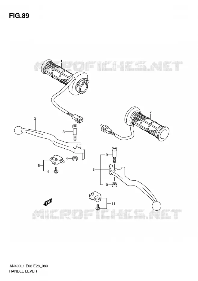 HEFBOMEN - HANDGRIPS (AN400ZAL1 E28) Suzuki SCOOTER 400 BURGMAN 2011  AN400ZAL1(E3/E28)