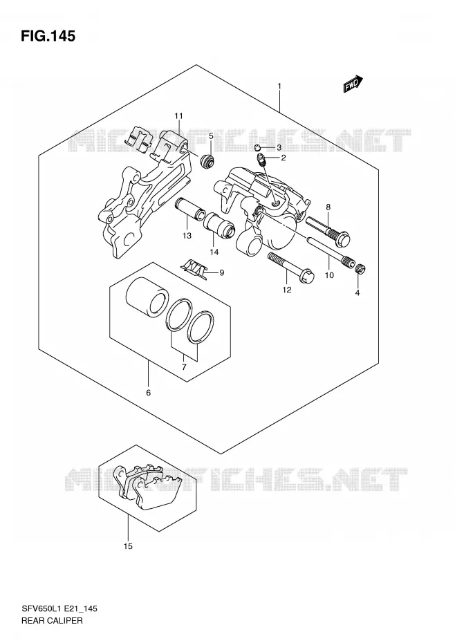 REAR CALIPER (SFV650L1 E21) Suzuki MOTO 650 GLADIUS 2011  SFV650UAL1(E21)