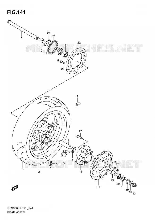 ACHTERWIEL (SFV650AL1 E21) Suzuki MOTO 650 GLADIUS 2011  SFV650UL1(E21)