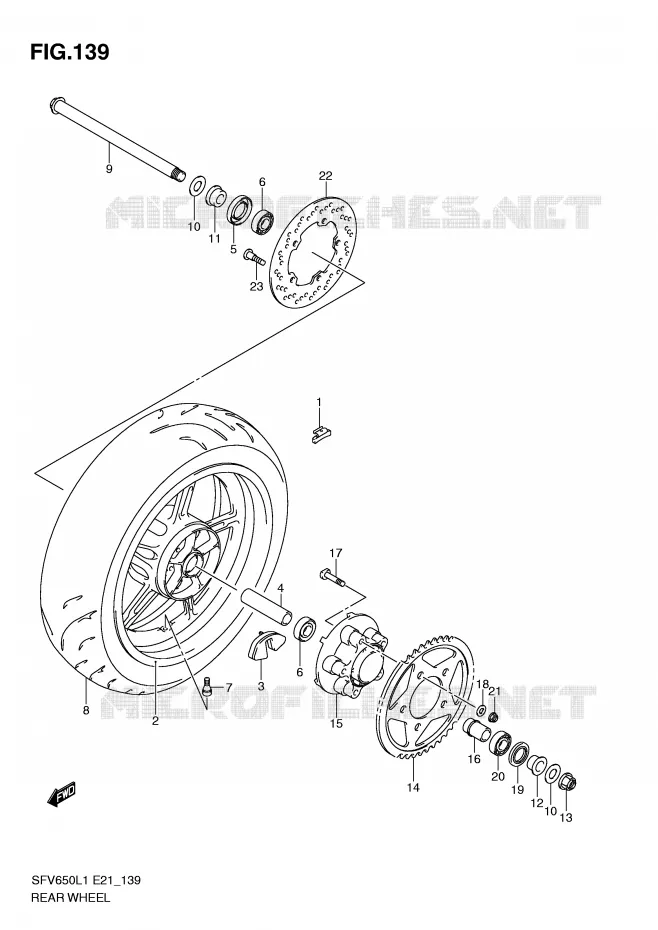 ACHTERWIEL (SFV650L1 E21) Suzuki MOTO 650 GLADIUS 2011  SFV650L1(E21)