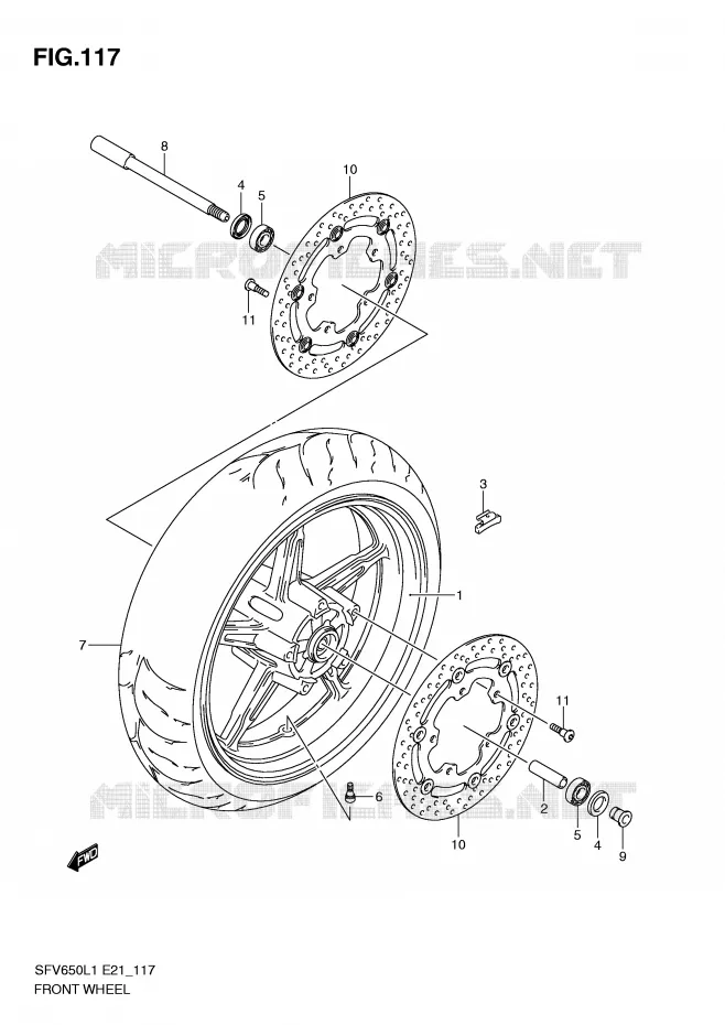 VOORWIEL (SFV650L1 E24) Suzuki MOTO 650 GLADIUS 2011  SFV650UAL1(E21)