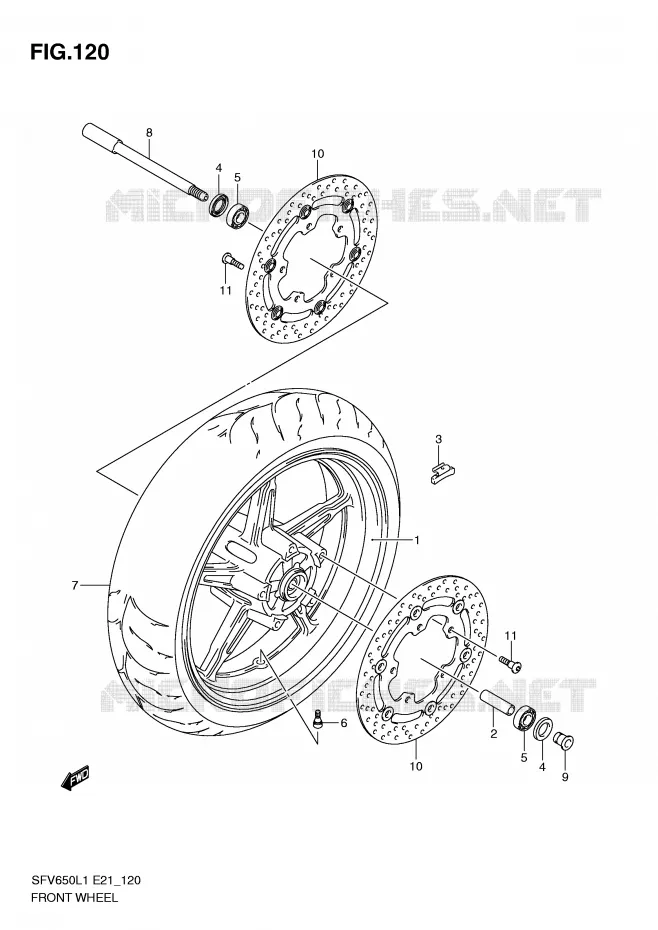 VOORWIEL (SFV650UL1 E24) Suzuki MOTO 650 GLADIUS 2011  SFV650L1(E21)