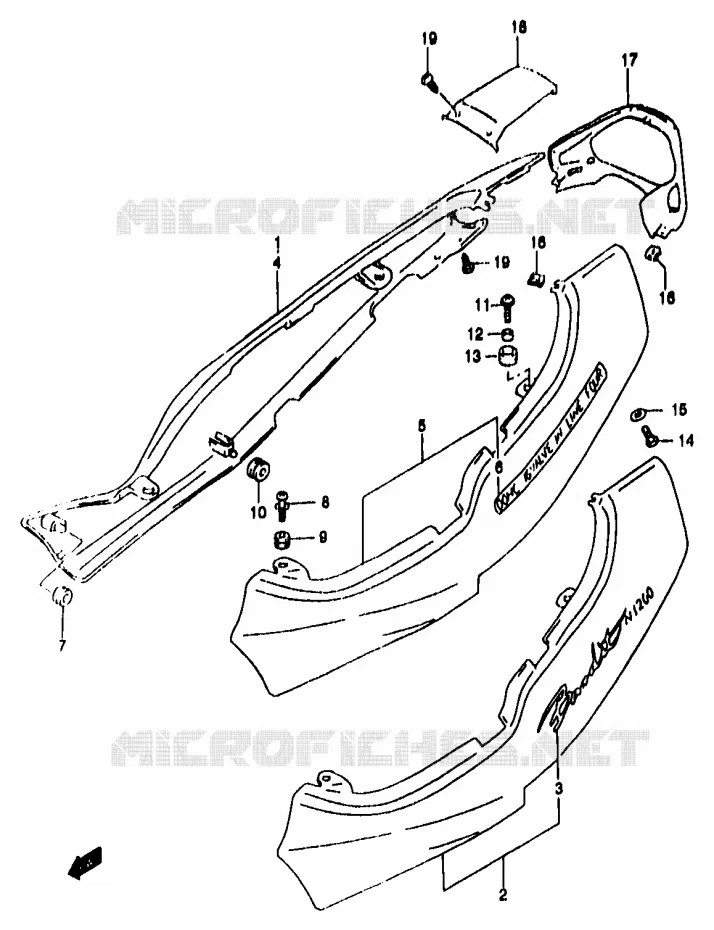 ACHTER KUIP  (GSF1200Y/SY) Suzuki MOTO 1200 BANDIT 1999  GSF1200SAX(T/V/W/X/Y)